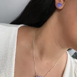 COJUNTO PRATA CORAÇÃO SALMON ROXO VERDE