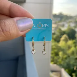 Brinco Dourado Argolinha Coração em Zircônia