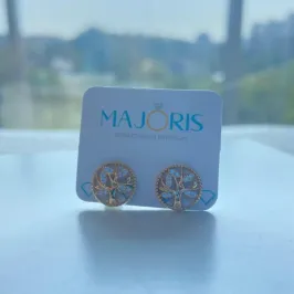 BRINCO DOURADO ARVORE DA VIDA CRAVEJADO