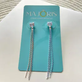 Brinco Prata Coração Zirconia Franja