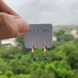BRINCO DOURADO ARGOLINHA ZIRCONIA VERDE P