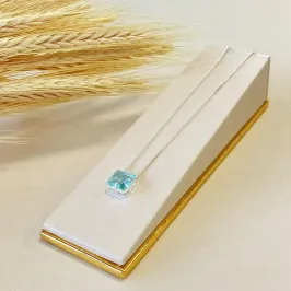 Gargantilha Prata Unissex Pedra Azul Tiffany Fecho Gaveta