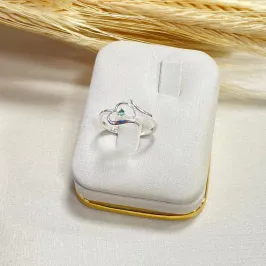 Anel Prata Coração com Pedra Azul