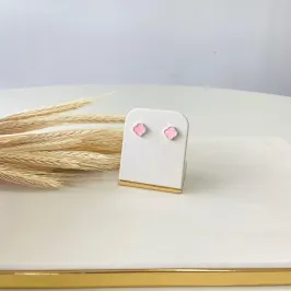 BRINCO PRATA TREVO ROSA CLARO INSPIRAÇÃO VAN CLEEF
