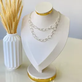 gargantilha choker prata elo duplo fosco