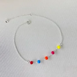 Tornozeleira Prata Bolinhas Coloridas