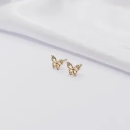 BRINCO DOURADO BORBOLETA VAZADA COM DETALHE EM ZIRCÔNIA