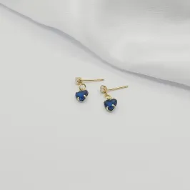 BRINCO DOURADO PONTO DE LUZ COM PENDURICALHO CORAÇÃO SAFIRA