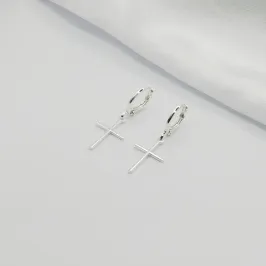 BRINCO PRATA ARGOLINHA CLICK COM PENDURICALHO CRUZ LISA