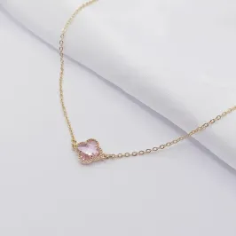 GARGANTILHA DOURADA CHOKER TREVO VAN CLEEF ROSA 40CM