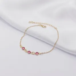 PULSEIRA DOURADA COM TRIPLO PONTO DE LUZ ROSA