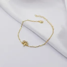PULSEIRA DOURADA ELO OVAL ALONGADO COM ÁRVORE CRAVEJADA