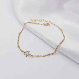 PULSEIRA DOURADA ELO PORTUGUÊS FINO COM ESTRELA CRISTAL