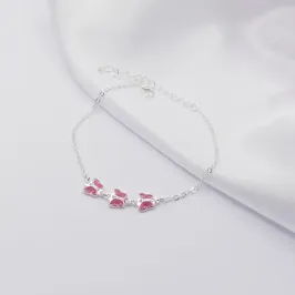 PULSEIRA PRATA COM TRÊS BORBOLETAS EM ZIRCÔNIA ROSA