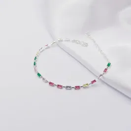 PULSEIRA PRATA COM ZIRCÔNIA NAVETE COLORIDA