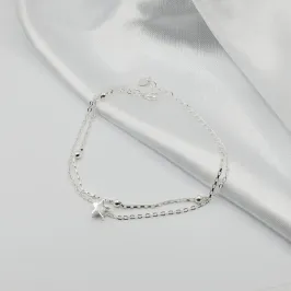 PULSEIRA PRATA DUPLA COM BOLINHA INTERCALADA E ESTRELA LISA