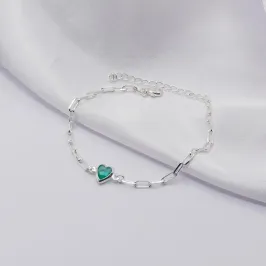 PULSEIRA PRATA ELO CARTIER COM CORAÇÃO VERDE ÁGUA