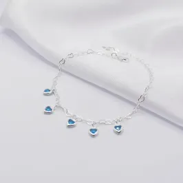PULSEIRA PRATA ELO DE CORAÇÃO COM PENDURICALHO CORAÇÃO AZUL