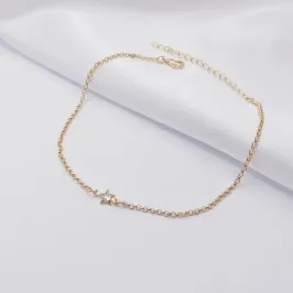 TORNOZELEIRA DOURADA ELO PORTUGUÊS FINO COM ESTRELA CRISTAL