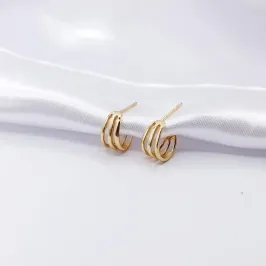 BRINCO DOURADO ARGOLINHA COM TRÊS FIOS LISOS