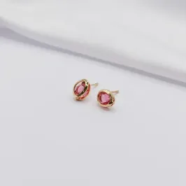 BRINCO DOURADO PONTO DE LUZ OVAL ROSA