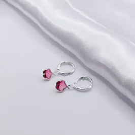 BRINCO PRATA ARGOLINHA CLICK FLORZINHA ROSA