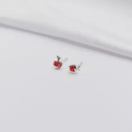 BRINCO PRATA MAÇÃ EM ZIRCÔNIA VERMELHA