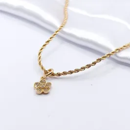GARGANTILHA DOURADA CORDÃO BAIANO COM FLOR CRAVEJADA