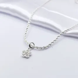 GARGANTILHA PRATA CORDÃO BAIANO COM FLOR CRAVEJADA