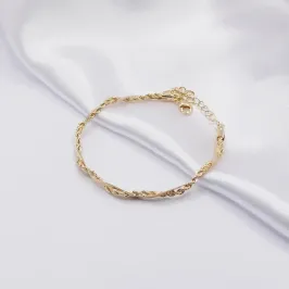 PULSEIRA DOURADA DUPLA ENTRELAÇADA COM CORDÃO BAIANO E FITA