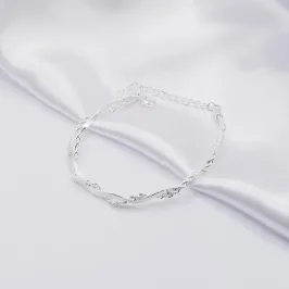 PULSEIRA PRATA DUPLA ENTRELAÇADA COM CORDÃO BAIANO E FITA