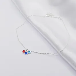 TORNOZELEIRA PRATA FINA COM TRÊS PONTOS DE LUZ COLORIDO