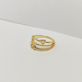 ANEL DOURADO TRÊS FILEIRAS CORAÇÃO E INFINITO