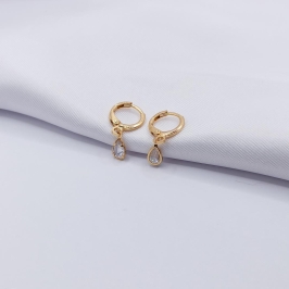 BRINCO DOURADO ARGOLINHA CLICK COM GOTA CRISTAL
