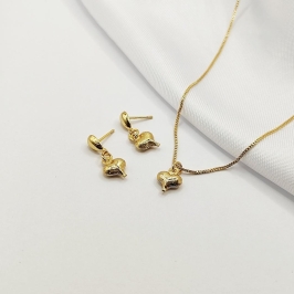 CONJUNTO DOURADO CORAÇÃO ABAULADO E TEXTURIZADO