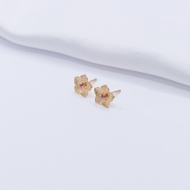 BRINCO DOURADO FLOR COM PONTO DE LUZ PINK P