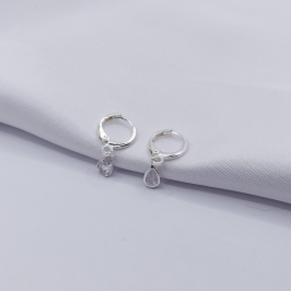 BRINCO PRATA ARGOLINHA CLICK COM GOTA CRISTAL