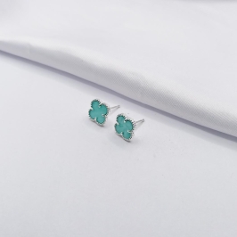 BRINCO PRATA INSPIRAÇÃO TREVO VAN CLEFF VERDE ÁGUA
