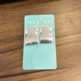 Brinco Prata Retangular Chapeado Ondulado