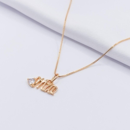 GARGANTILHA DOURADA MÃE COM PONTO DE LUZ 45CM