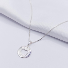 GARGANTILHA PRATA CORAÇÃO VAZADO E TEXTURIZADO 45CM