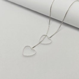 GARGANTILHA PRATA GRAVATINHA AJUSTÁVEL DE CORAÇÃO 45CM