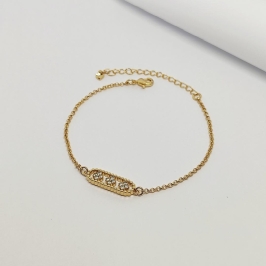 PULSEIRA DOURADA ELO PORTUGUÊS COM FLORZINHA EM ZIRCÔNIA