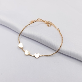 PULSEIRA DOURADA VENEZIANA COM TRÊS CORAÇÕES