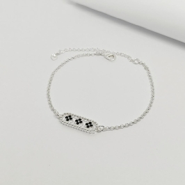 PULSEIRA PRATA ELO PORTUGUÊS COM FLORZINHA EM ZIRCÔNIA BLACK