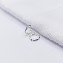 BRINCO PRATA ARGOLINHA CLICK UMA FILEIRA DE ZIRCÔNIA AZUL