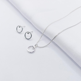 CONJUNTO PRATA CIRCULO VAZADO COM PONTO DE LUZ 45CM