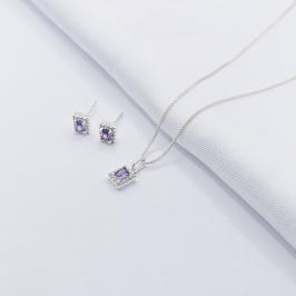 CONJUNTO PRATA ZIRCÔNIA AMETISTA COM BORDA CRAVEJADA 45CM