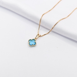 GARGANTILHA DOURADA INSPIRAÇÃO TREVO VAN CLEEF AZUL 45CM