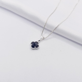 GARGANTILHA PRATA INSPIRAÇÃO TREVO VAN CLEEF BLACK 45CM